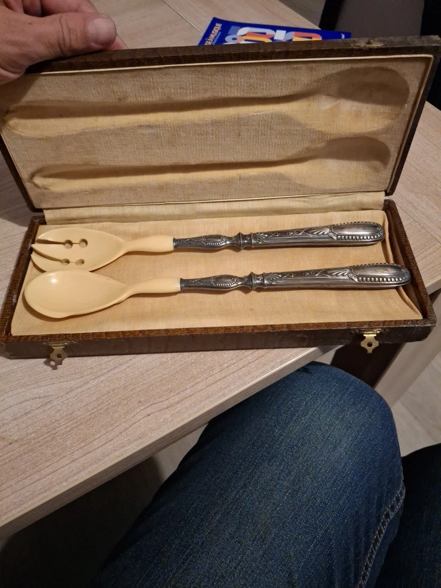 Ancien Couvert à Salade Manche Argent Fourré – Ensemble De Table Vintage