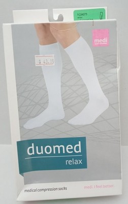Duomed Relax White Calf High Closed Toe COMPRESSION SOCKS 20-30mmHg LARGE