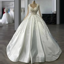 Princess Wedding Dresses Illusion Full Sleeve Ball Gown Pearls Beaded Applique