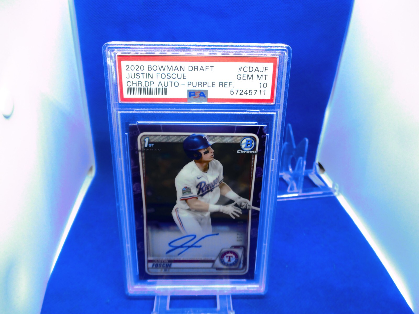 2020 Bowman Draft 1st Chrome  Justin Foscue /250 Purple Refractor Auto PSA 10 SP