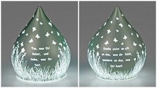 Formano Deko Tropfen Spruch Glas Grün LED Batterie Timer Blumen Schmetterlinge