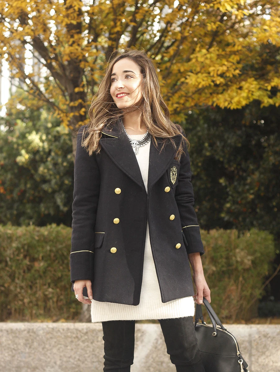 Zara black coat with gold cheap buttons