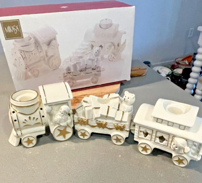 Mikasa Holiday Elegance 3 PC Porcelain Candle Holder Train Set, Original Box