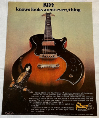 KISS Paul Stanley 1976 Gibson Marauder Guitar Promo Magazine Ad