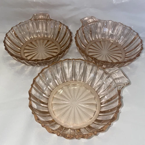 3 Anchor Hocking “Fortune” Pink Depression Small Dessert or Berry Handled Bowls