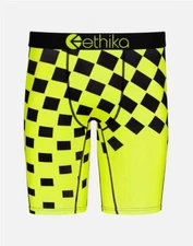 Ethika the Staple Race Finish Line Checkered Chartreuse Black Long Boxers Mn's