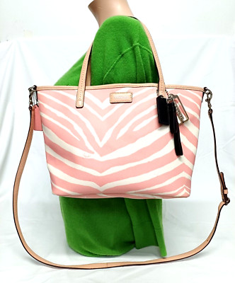 COACH PARK METRO ZEBRA PRINT PINK COATED CANVAS TOTE SHOULDER