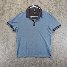 Boss Hugo Boss Polo Shirt Men Size Large Blue Woven Short Sleeve