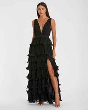 Ienna for Mac Duggal Black Tiered Pleated Gown Dress Size 16