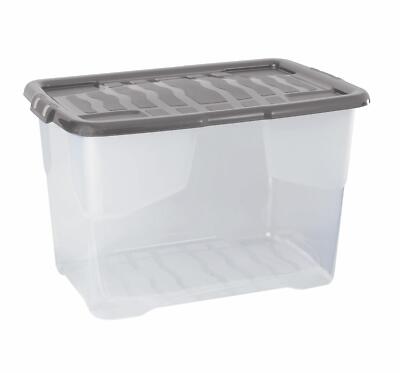 6x65L Strata  Kunststoff stapelbare transparente Aufbewahrungsbox & Deckel grau