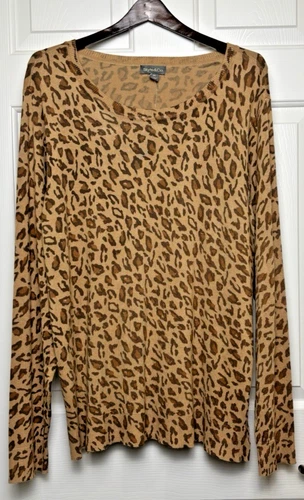 NWT Style & Co Animal Print Knit Pullover Icy Coffee Lightweight Sweater Top S M
