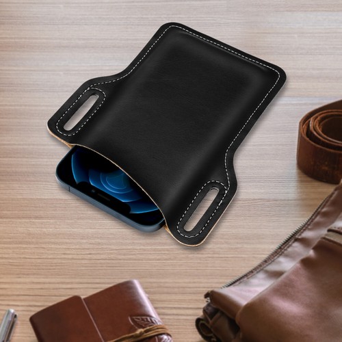 Men Vertical PU Leather Pouch with Waist Belt Loop Cell Phone Holster Wallet Bag - Picture 12 of 42