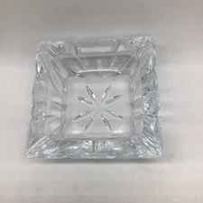 Vintage MCM Crystal Cut Clear Glass 4 Slot Cigar Cigarette Ashtray 5”x 5” x 2.5”