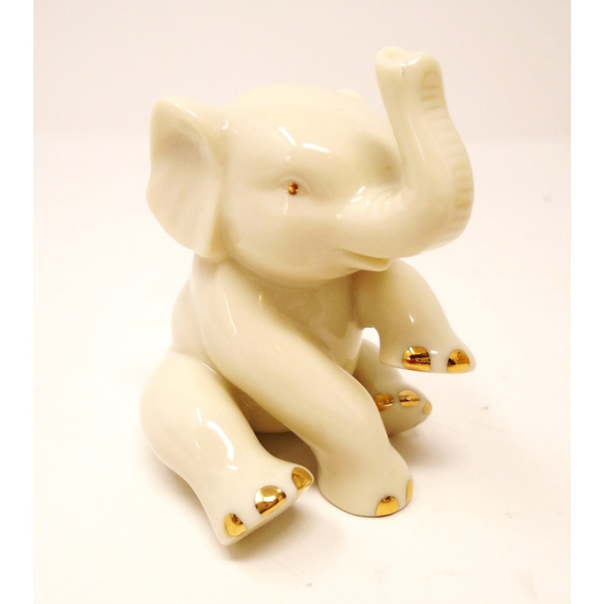 Lenox Elephant Porcelain Figurine Trunk Up Ivory & 24k Gold