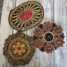 Lote de 3 remaches de paja vintage porta ollas platos calientes decoración