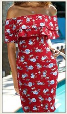 RKA Red Short Sleeve Off Shoulder Flounce Blue Floral Body Con Dress 2X NWT