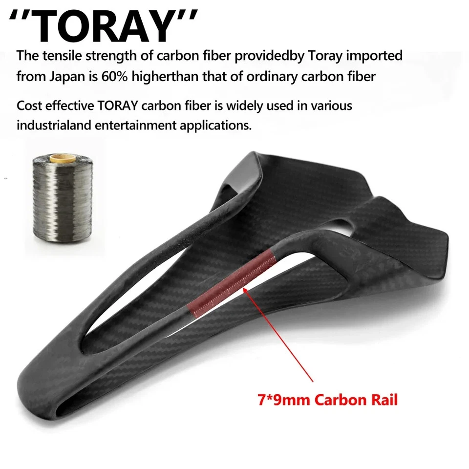 KOCEVLO Carbon Fiber Road Bike Saddle Ultralight 90g Integrated Seat Cushion - Image 3 of 4