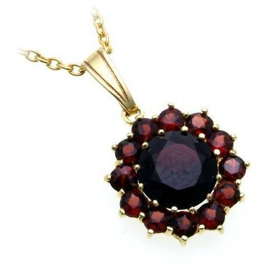 Pendentif En Grenat Et Or Jaune 585/14 Carats – Bijou Véritable – Fabriqué En Allemagne – Neuf Avec étiquettes