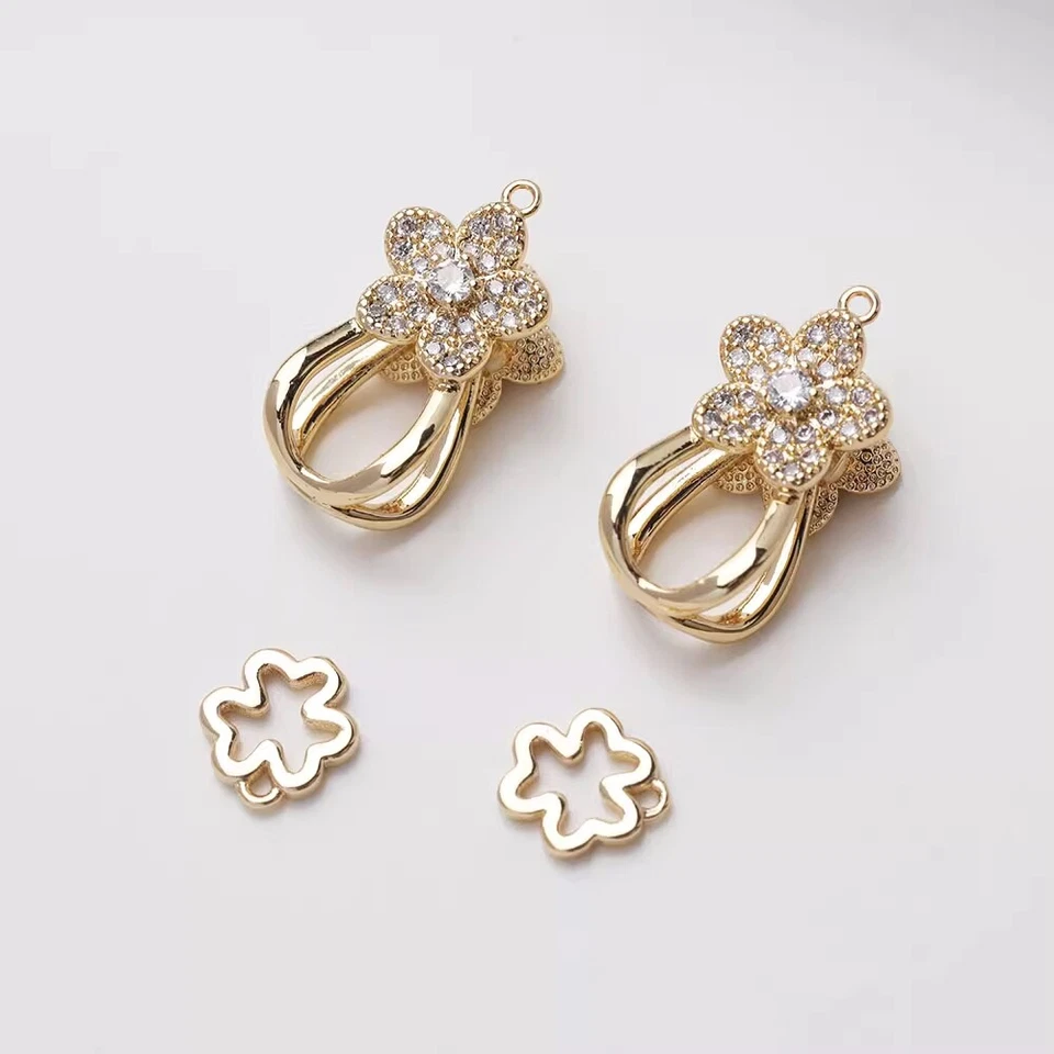 2pcs Cubic Zirconia Petal Toggle Clasp,Gold/Silver Tone Flower Jewelry Clasp - Image 2 of 4