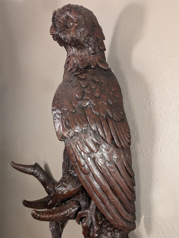 Antigua estatua francesa de búho de la Selva Negra escultura perchero árbol de salón 38" de ancho Foto 4 de 4