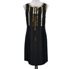 Tory Burch Dress Womens 6 Black Silk Gold Sequins Lined Formal Wedding lbd