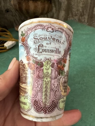 Antique Souvenir LOUISVILLE Souvenir Porcelain Cup/ Glass Tumbler Austria