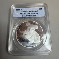2009 Australia Silver $1 Koala  ANACS Graded MS 70 DCAM