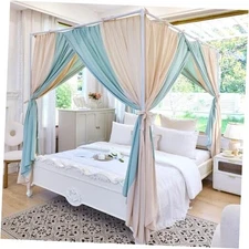 AIKASY Canopy Bed Curtains with Top Ties - Elegant Soft Full Khaki/Light green