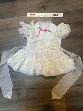 VTG Sears Disney Winnie The Pooh Girls 3T White Pink Flocked Dress Bell Ruffle