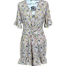pretty little thing cream dress women sleeve floral Corset swing dress size 10