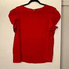 SHEIN Women’s XL Red Textured Puff Sleeve Short Sleeve Keyhole Shirt EUC
