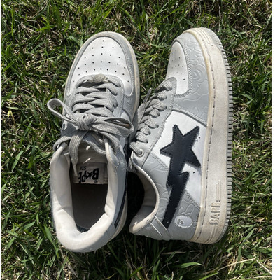 A Bathing Ape Bapesta Gray Black White Leather Low Top Men's Sneakers