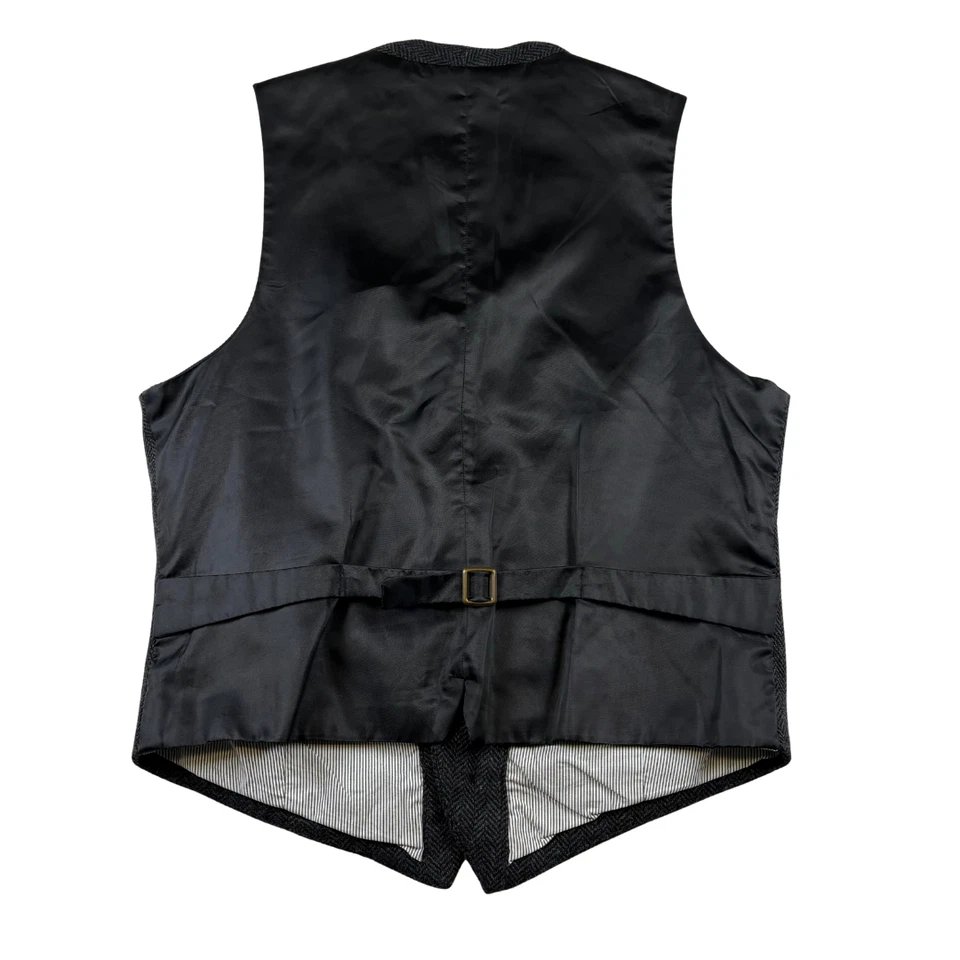 Merona Herringbone Tweed Vest Mens Medium Black Grey Wool Blend Suit Waistcoat - Image 3 of 4