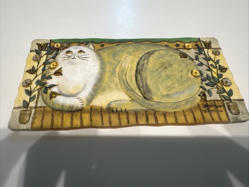E Smithson Cat Feline 3d Resin Wall Art Signed Vintage Titled "Buttercup"