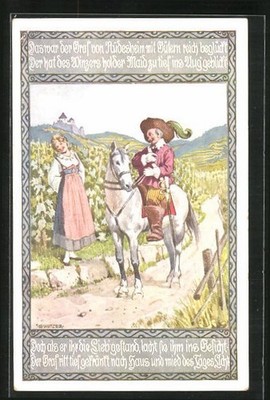 Artist postcard Ernst Kutzer: Count von Rüdesheim confesses to the winemaker holde Maid sei 