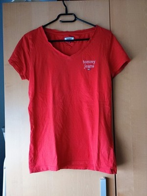 Tommy Hilfiger T-Shirt Shirt Rot Tommy Jeans Damen Größe S Basic