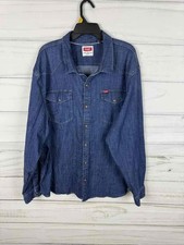 Wrangler Mens Blue Denim Western Pearl Snap Long Sleeve Cowboy Rodeo Shirt