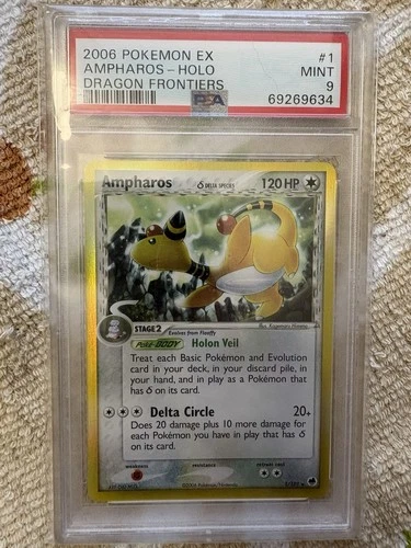2006 POKEMON EX DRAGON FRONTIERS #1 AMPHAROS-HOLO PSA 9