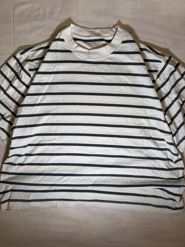 Abercrombie Premium Essentials Cropped Medium Green Striped Shirt Mens Medium