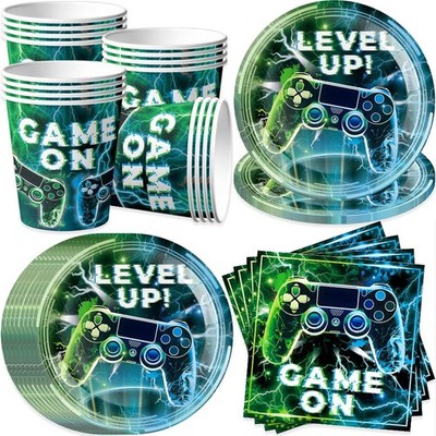 Video Game Party Tableware Set for 16 Guests, Video Game Birthday Party Plate...