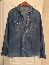 Vintage Wrangler Blue Bell Denim Shirt RRL Kapital Style Large XL  Patched Japan