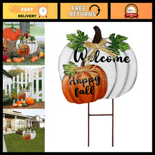 Decorative Metal Pumpkin Yard Stakes - Fall Garden Welcome Signs, Outdoor Decor