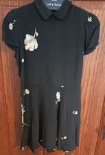 Reformation Black Floral Skater Mini Dress with Puff Sleeves, Sz 4P