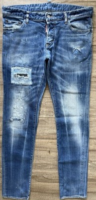 Dsquared2 Regular Slim Jean Herren Gr. 50 Blau Straight Stonewashed Painted 485 