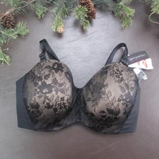 Curvy Couture Bra Womens 38G Black Lace Full Coverage Underwire Lined Intimates