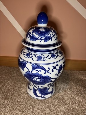 Vintage chinesische blau & weiße Chinoiserie Porzellan Deckel Ingwer Dose