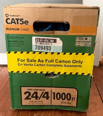 Southwire 1000 ft. Blue 24/4 CAT5e CMP (Plenum) Data Cable 56917749