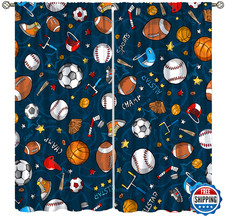 Kids Room Window Curtains: Basketball Soccer Baseball Sports Theme for Teens