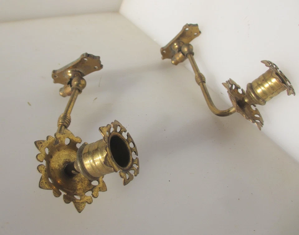 Antique Brass Piano Candle Holders Lights Sconces Old Victorian Vintage - Image 2 of 4