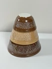 Vintage Pyrex Woodland Nesting Mixing Bowls Set 3 Brown Tan Floral Cottagecore